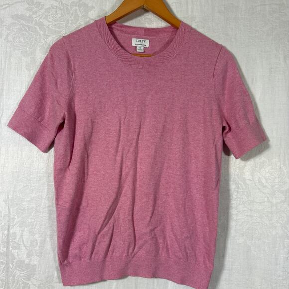 J Crew Sweater Small Pink Cotton Cashmere Short Sleeve - Picture 1 of 9